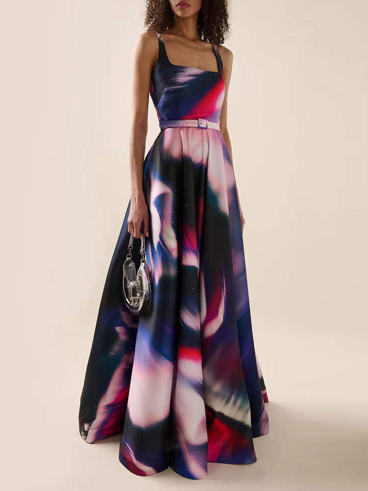 Elegant Printed Natural Fiber Sleeveless Tank Long Maxi Dress