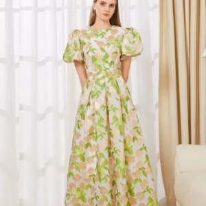 Elegant Puff Sleeve Embroidery Jacquard Princess Party Maxi Dress