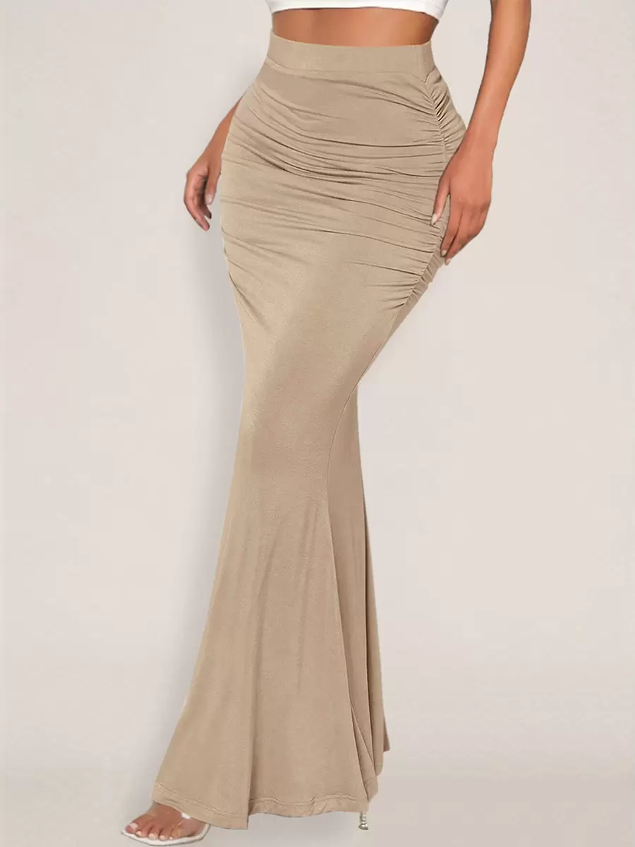 Elegant Raised Waist Polyester Elastic Waist Long Skirt Street Wear - Image 11