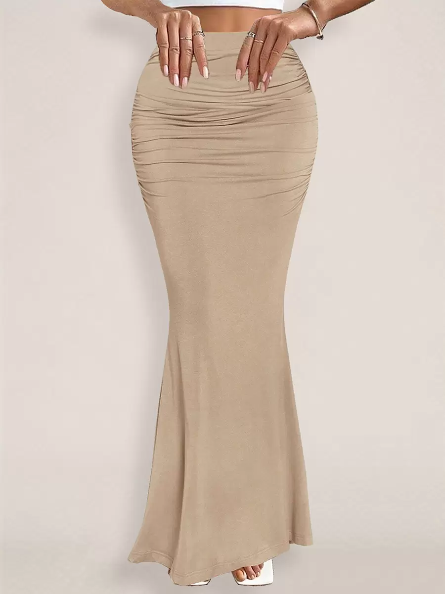 Elegant Raised Waist Polyester Elastic Waist Long Skirt Street Wear - Image 10