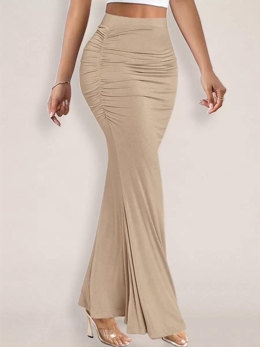 Elegant Raised Waist Polyester Elastic Waist Long Skirt Street Wear - Image 9