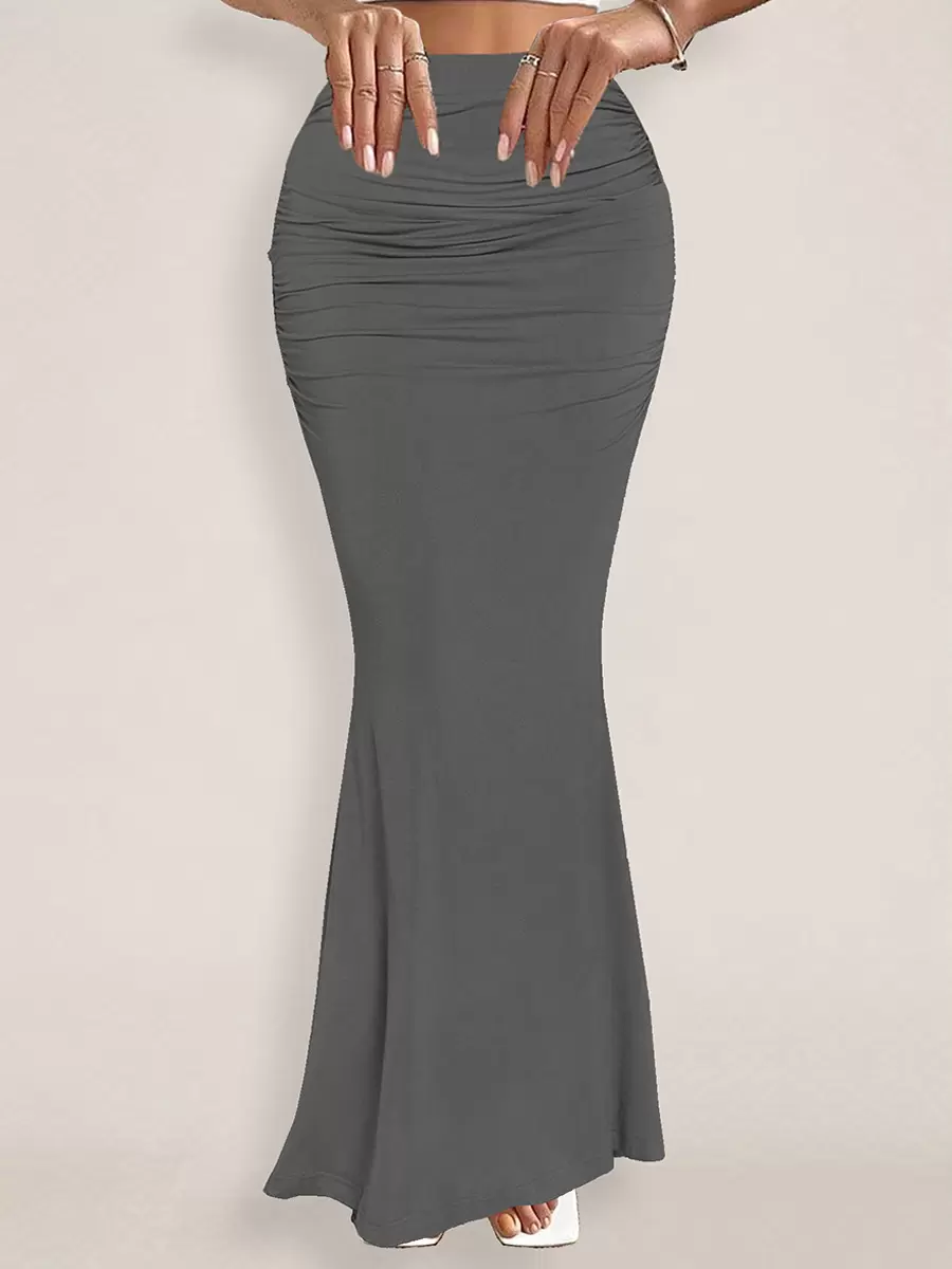 Elegant Raised Waist Polyester Elastic Waist Long Skirt Street Wear - Image 6