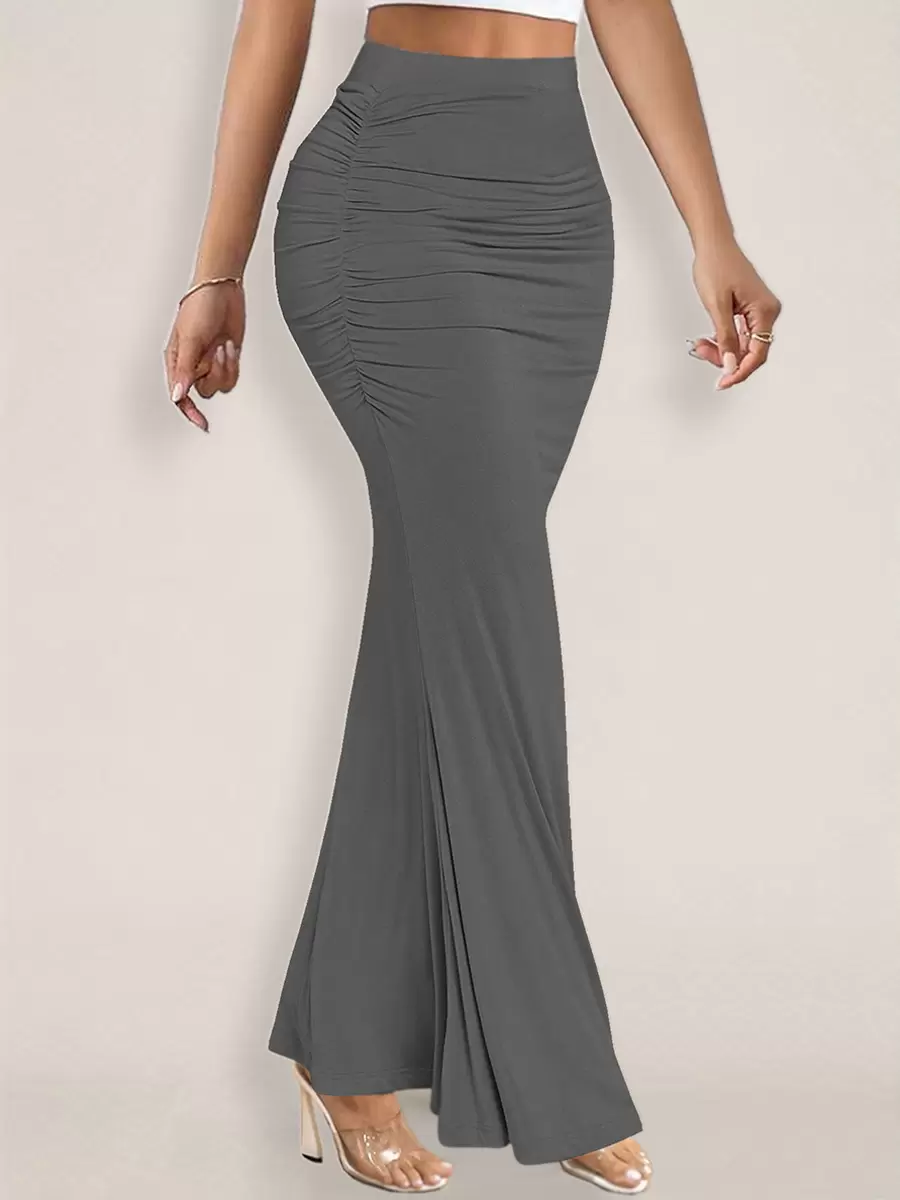 Elegant Raised Waist Polyester Elastic Waist Long Skirt Street Wear - Image 4