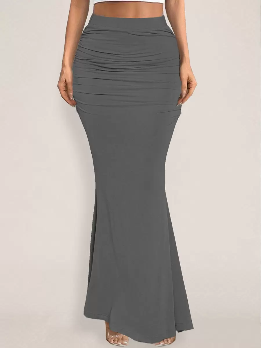 Elegant Raised Waist Polyester Elastic Waist Long Skirt Street Wear - Image 7