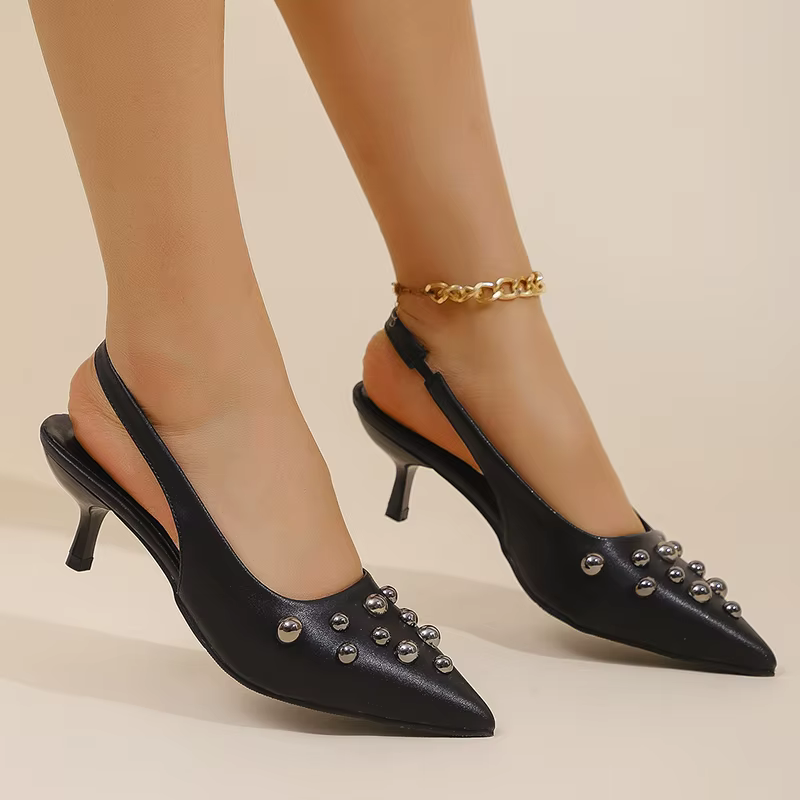 Elegant Rivet Pointed Toe Stiletto Heel Back Strap High Heel - Image 2