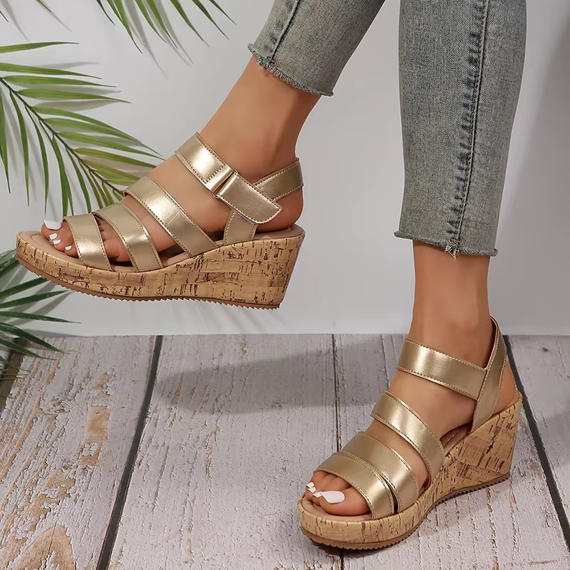 Elegant Roman Style Peep Toe Platform Thick Bottom Wedge Sandals - Image 2