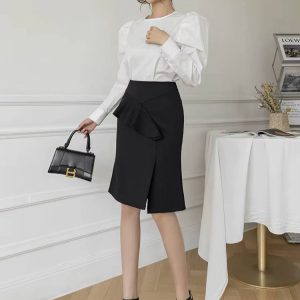Elegant Ruffles Office Style High Waist Bodycon Pencil Skirt