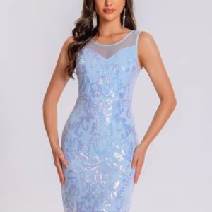 Elegant See Synthetic Fiber Through Sequin Prom Short Mini Dresses