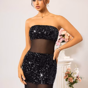 Elegant See Through Ankle-Length Mesh Backless Bodycon Dress