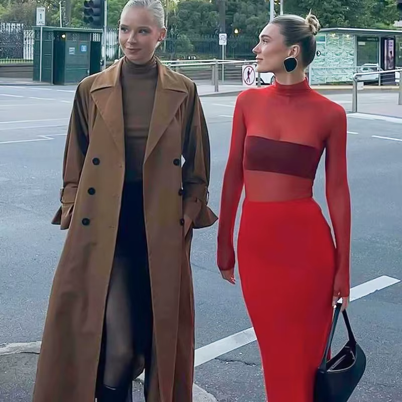 Elegant See Through Turtleneck Floor-Length High Waist Mesh Maxi Dress - Image 6