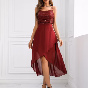 Elegant Sequin synthetic fiber Mid-Calf Spaghetti Strap Dresses