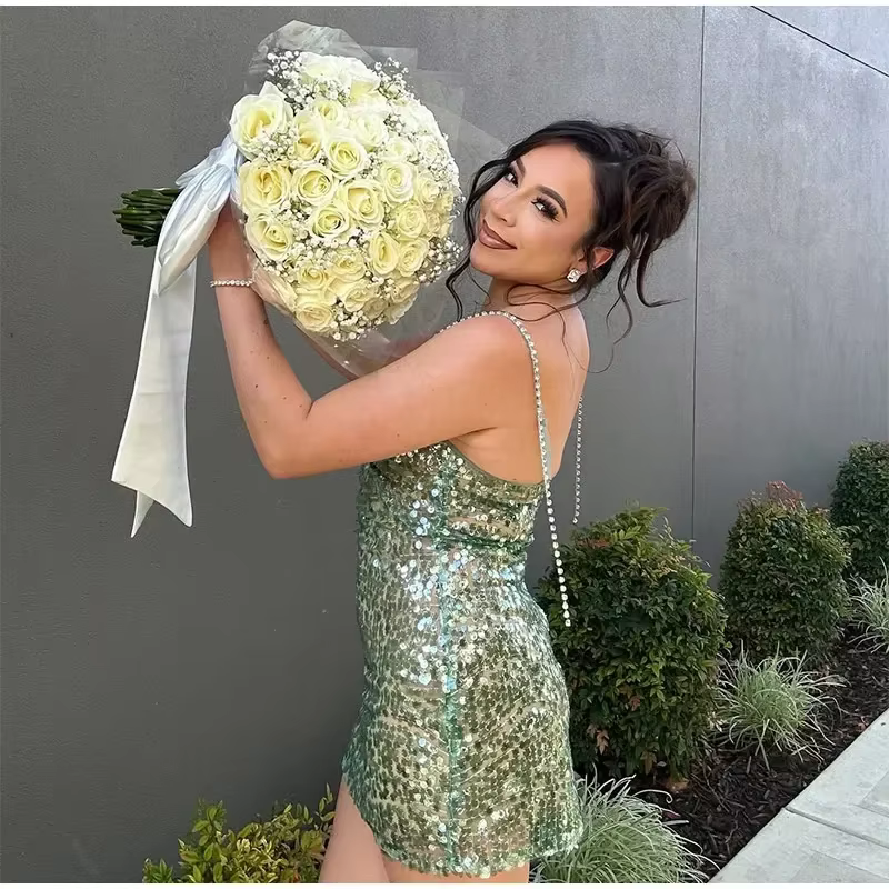 Elegant Shiny Slim Backless Sleeveless Sequin Slip Short Mini Dresses - Image 4