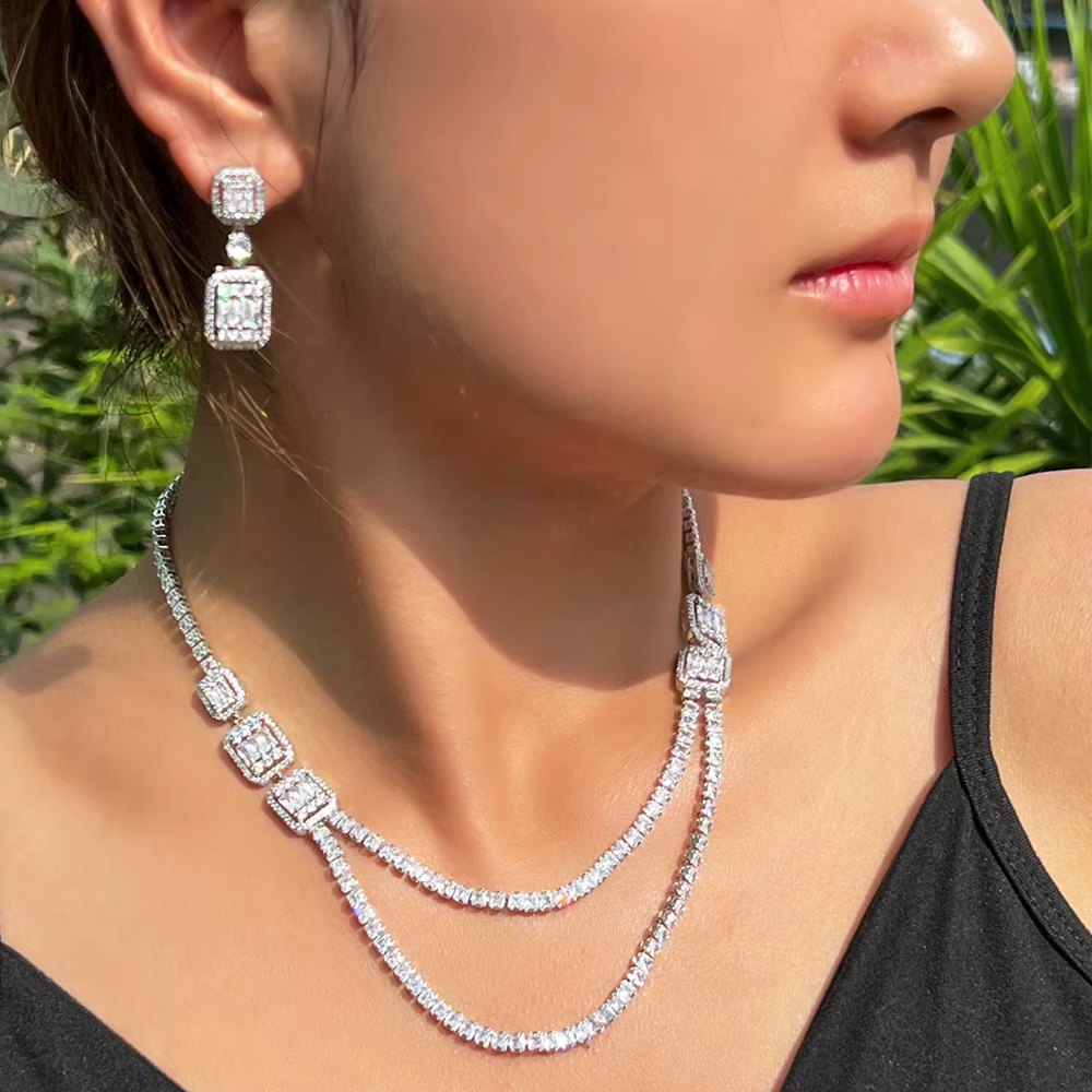 Elegant Shiny Zirconia Luxury Bridal Wedding Evening Party Jewelry Set