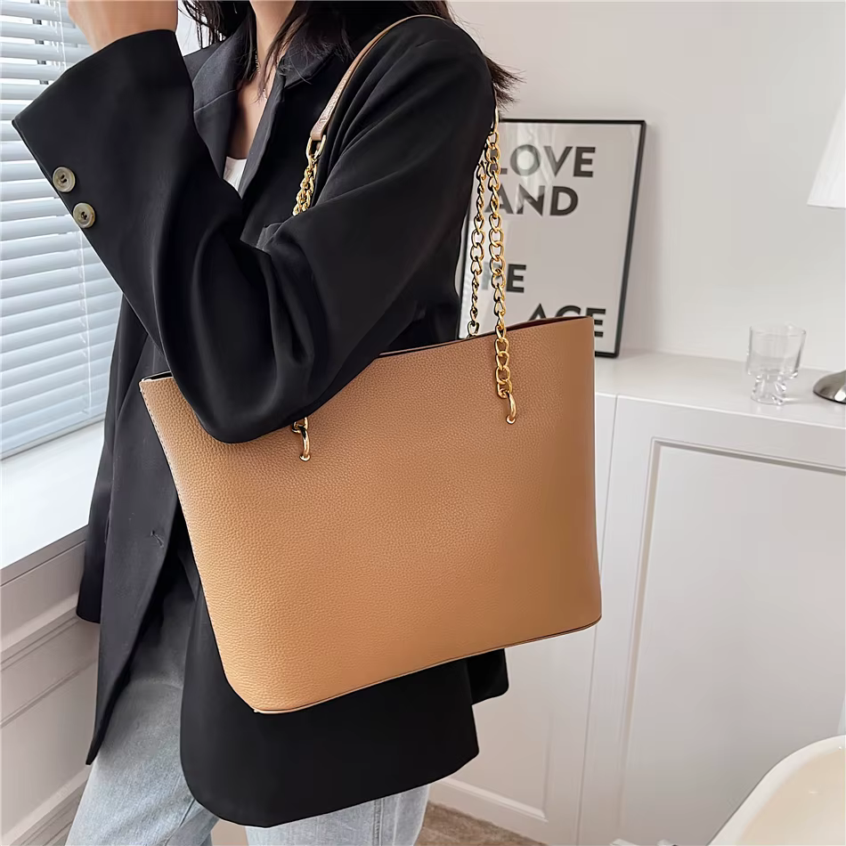 Elegant Simple Solid Chains Versatile Hand Shoulder Bags