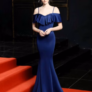 Elegant Slash Neck Backless Bridesmaid Prom Evening Luxury Maxi Dress