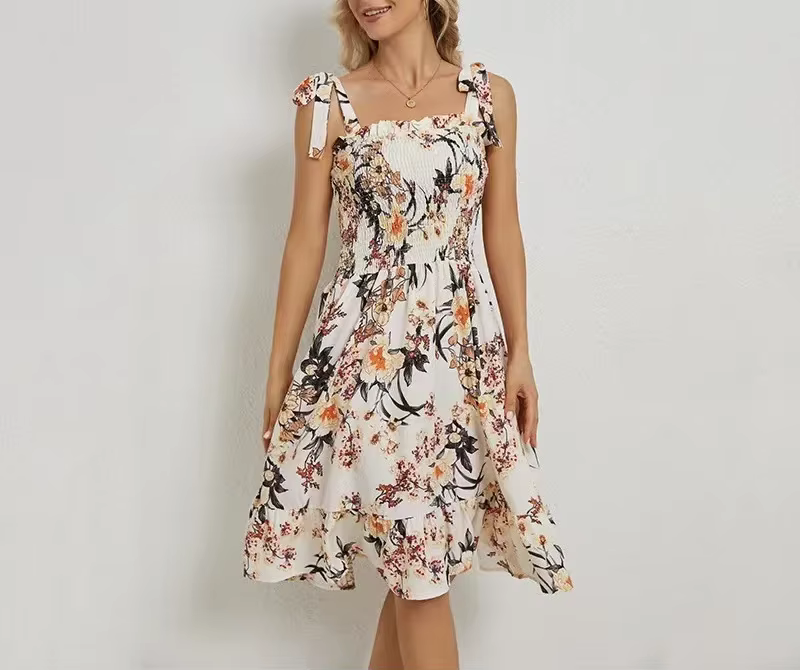 Elegant Sleeveless Halter Strappy Printed Cocktail Party Knee Length Dress - Image 5