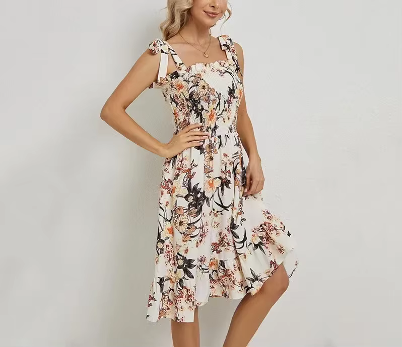 Elegant Sleeveless Halter Strappy Printed Cocktail Party Knee Length Dress - Image 3