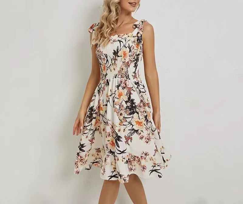 Elegant Sleeveless Halter Strappy Printed Cocktail Party Knee Length Dress - Image 2