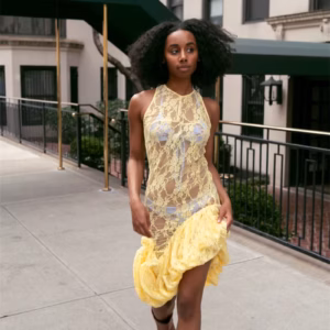 Elegant Sleeveless O-Neck Lace See Through Ruffle Sexy Midi Dress