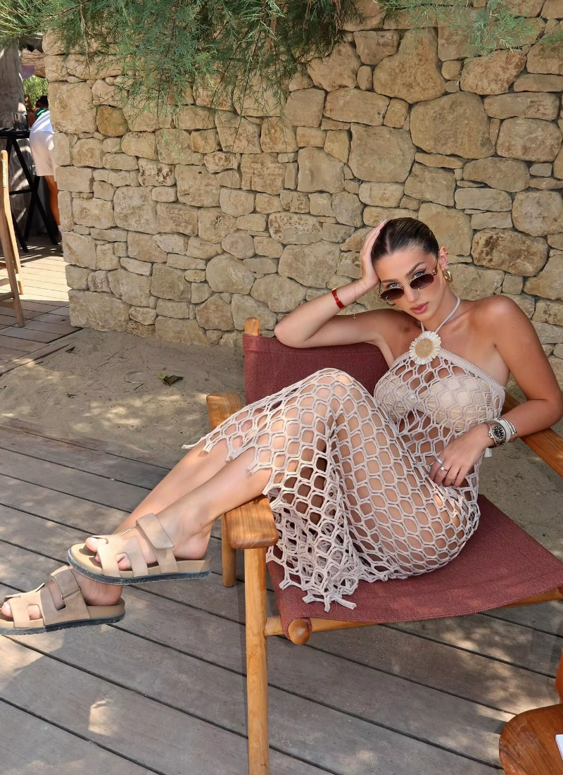 Elegant Solid Halter Neck Beach Column Cover Up Sleeveless Long Dress - Image 4