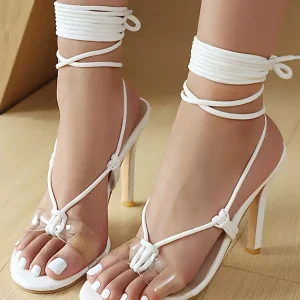 Elegant Solid color Daily Casual Flip Flop Lace Up High Heel