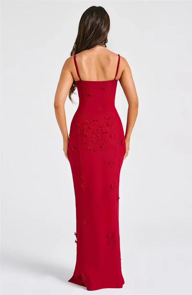 Elegant Spaghetti Strap Flower Patchwork Sleeveless Gala Maxi Dress - Image 10
