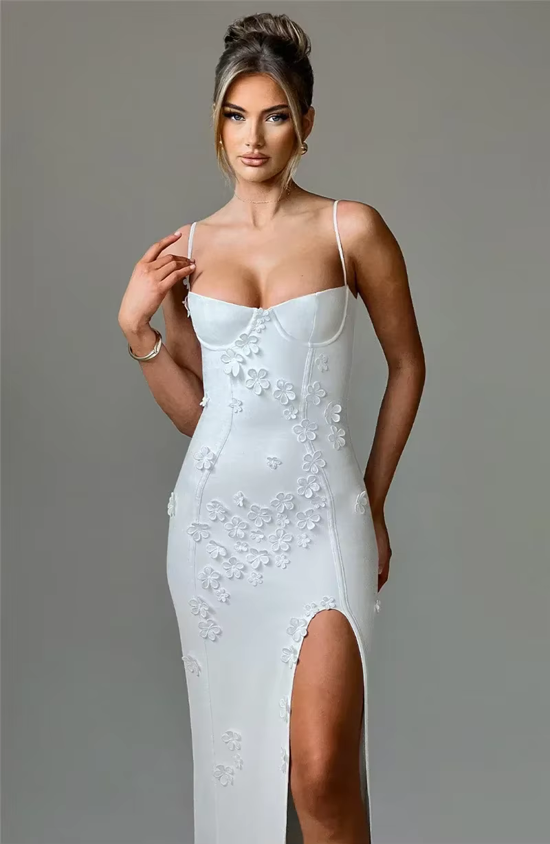 Elegant Spaghetti Strap Flower Patchwork Sleeveless Gala Maxi Dress - Image 19