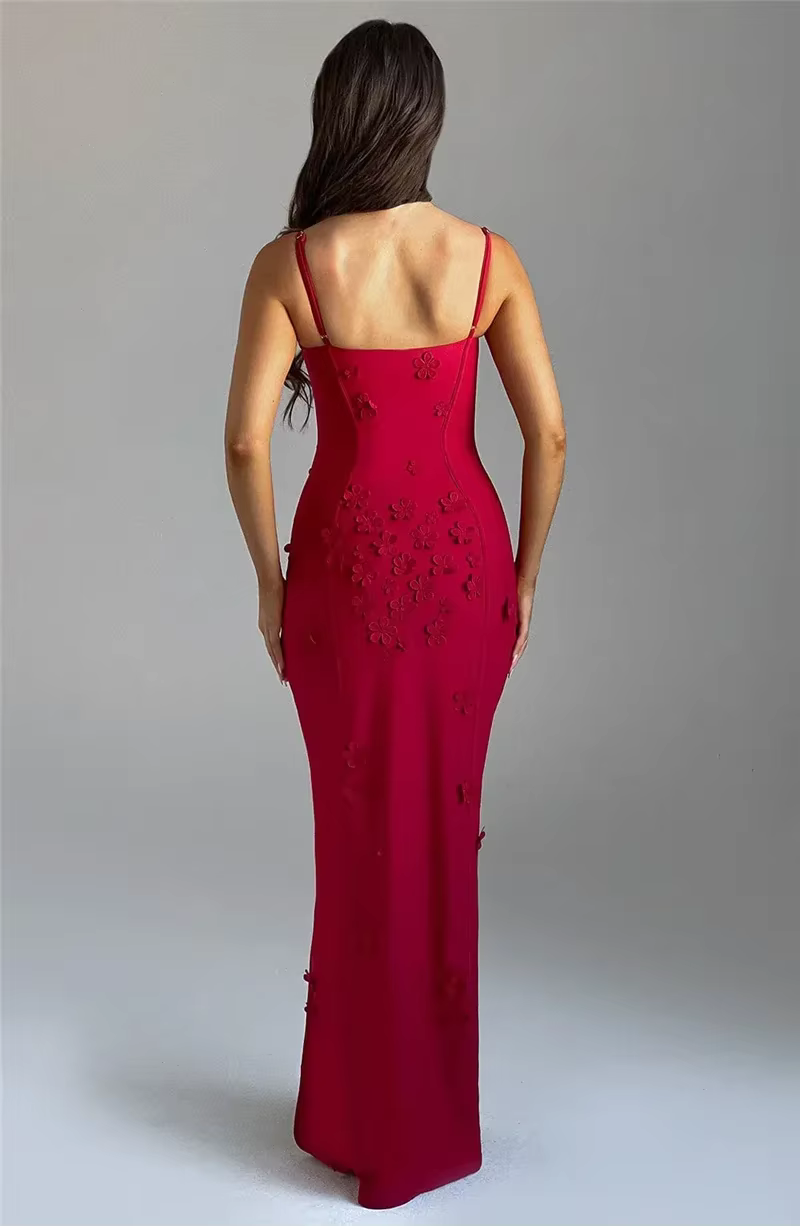 Elegant Spaghetti Strap Flower Patchwork Sleeveless Gala Maxi Dress - Image 12