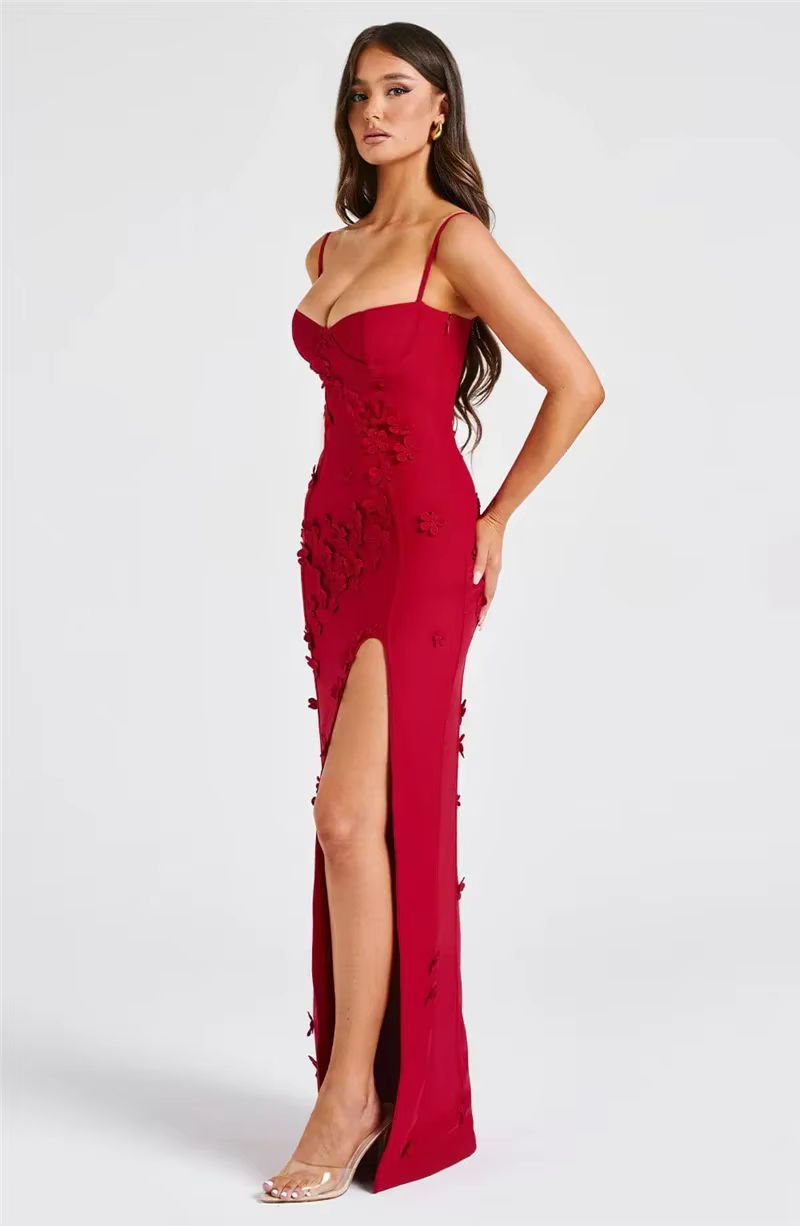 Elegant Spaghetti Strap Flower Patchwork Sleeveless Gala Maxi Dress - Image 8