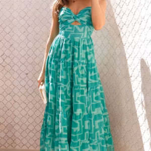 Elegant Spaghetti Strap Pullover Style Printed A-line Strap Long Dress