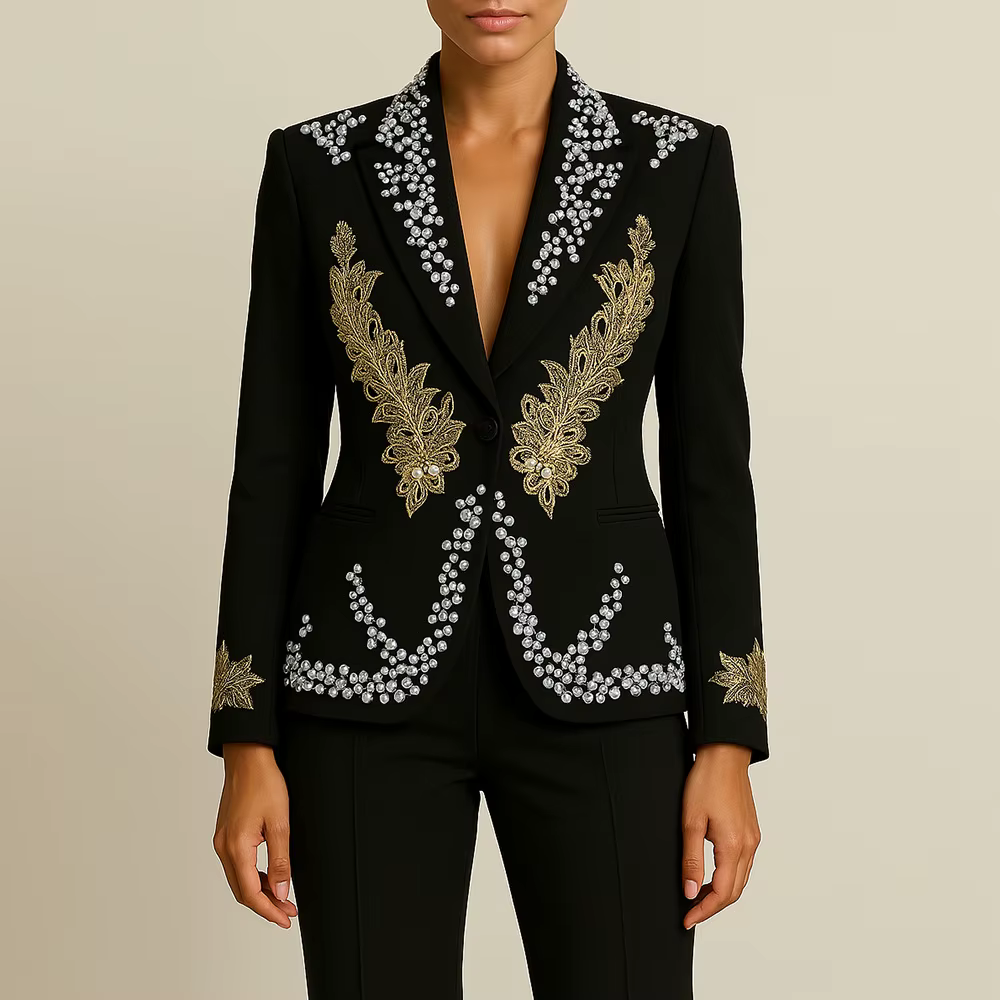 Elegant Spliced Pearl Temperament Lapel Long Sleeve Tunic Blazers