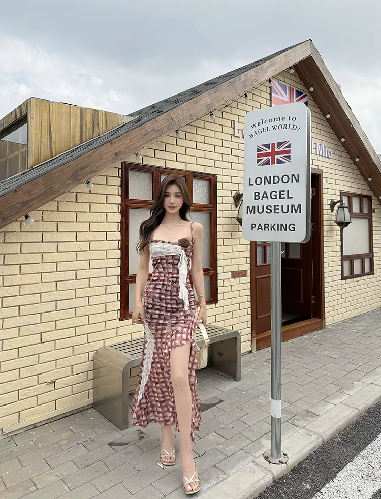 Elegant Strapless Asymmetric Pliad Patchwork Sling Long Maxi Dresses