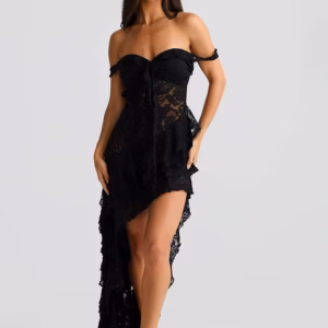 Elegant Strapless Sheer Ruffle Backless Lace Up Dress