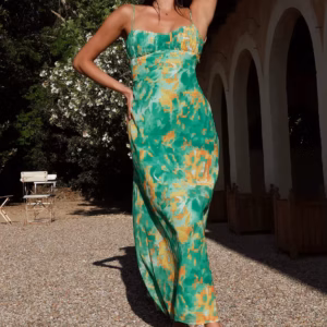 Elegant Tie Dyeing Style Bottom Chest Open Back Ankle Maxi Dress