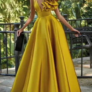 Elegant V-Neck Floor-Length Sleeveless Zipper Flowers Satin Ball Gown