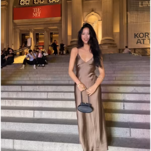 Elegant V-Neck Silk Satin Spaghetti Strap Backless Party Slip Maxi Dress