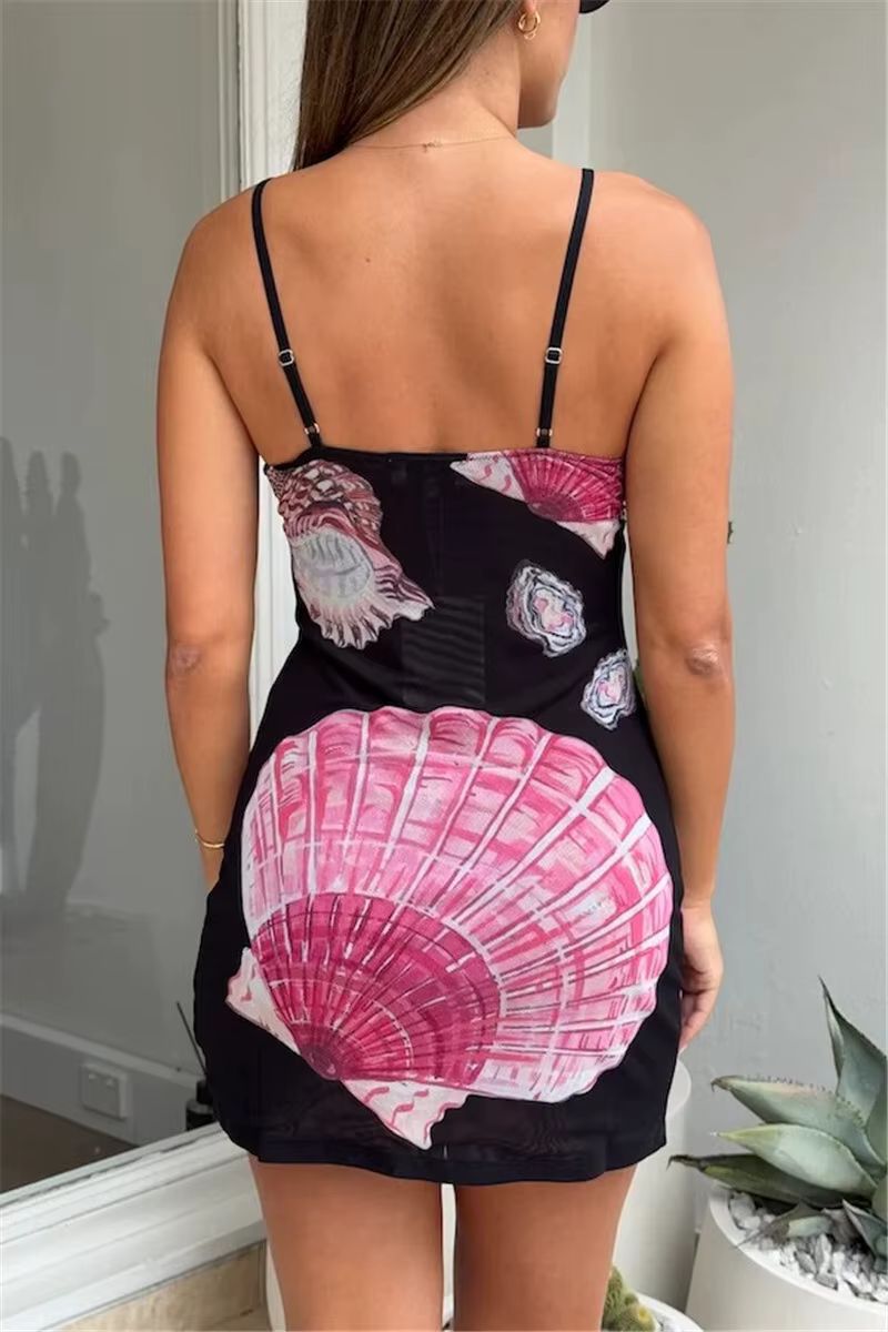 Elegant V Neck Sleeveless Backless Spaghetti Strap Floral Print Mini Dress - Image 5