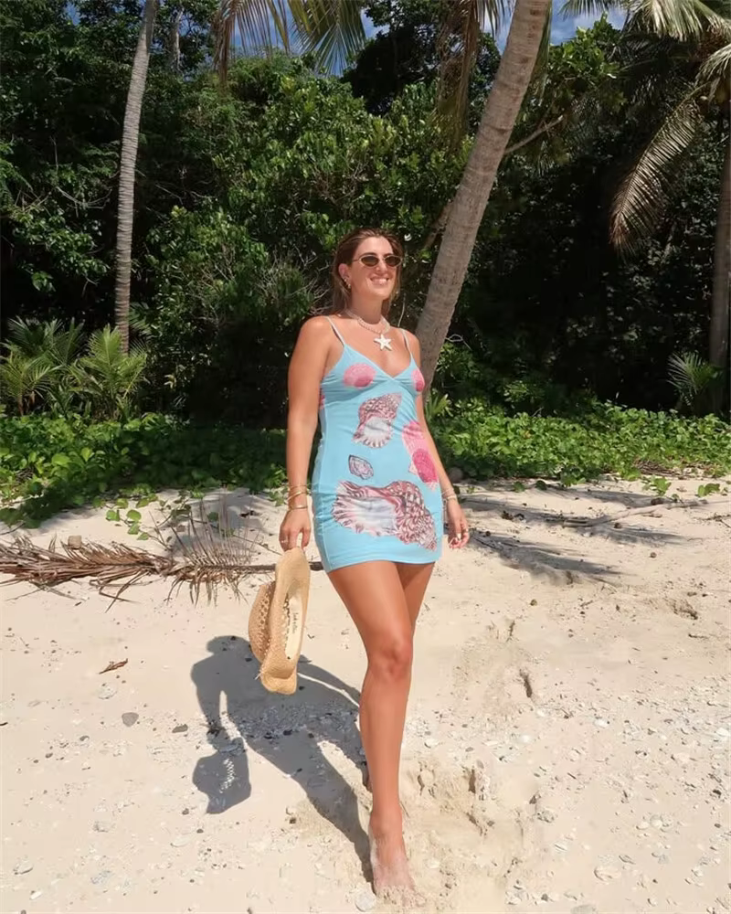 Elegant V Neck Sleeveless Backless Spaghetti Strap Floral Print Mini Dress - Image 14