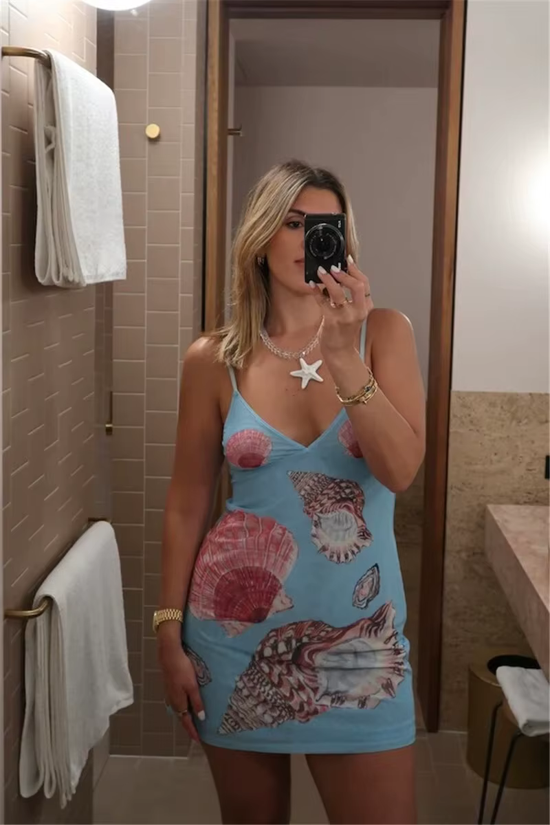 Elegant V Neck Sleeveless Backless Spaghetti Strap Floral Print Mini Dress - Image 18