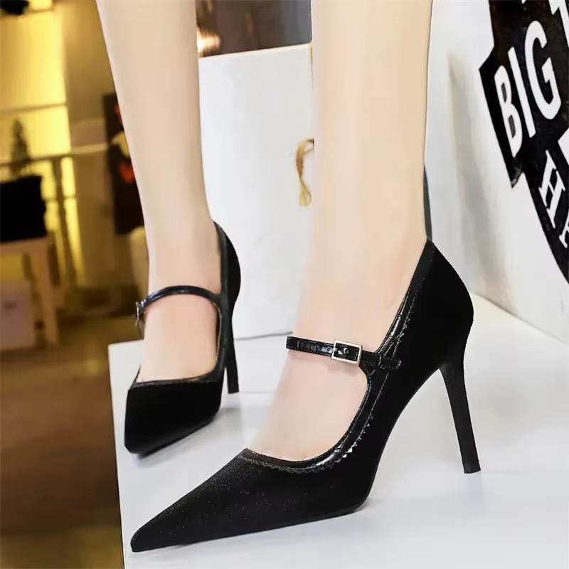 Elegant Velvet Stiletto SLIP-ON Pointed Toe Thin Pumps High Heels