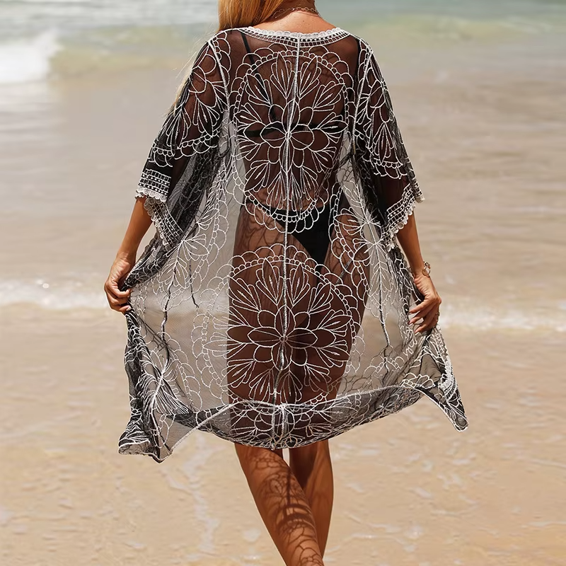 Embroidery Bikini Loose Swimsuit Beachwear Cover Ups Sarong Kimono - Image 8