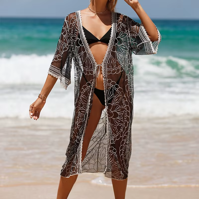 Embroidery Bikini Loose Swimsuit Beachwear Cover Ups Sarong Kimono - Image 6