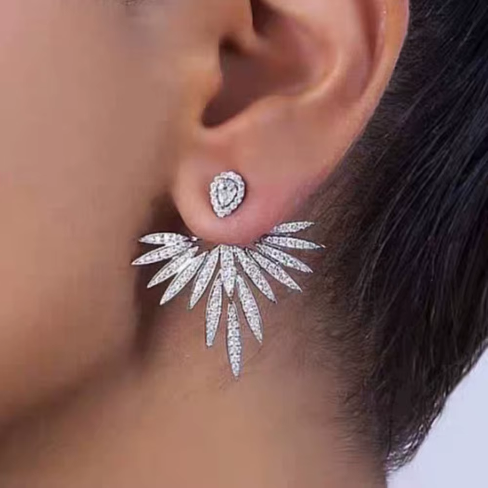 Exquisite Luxury Feather Crystal Wing Symmetrical Stud Earrings