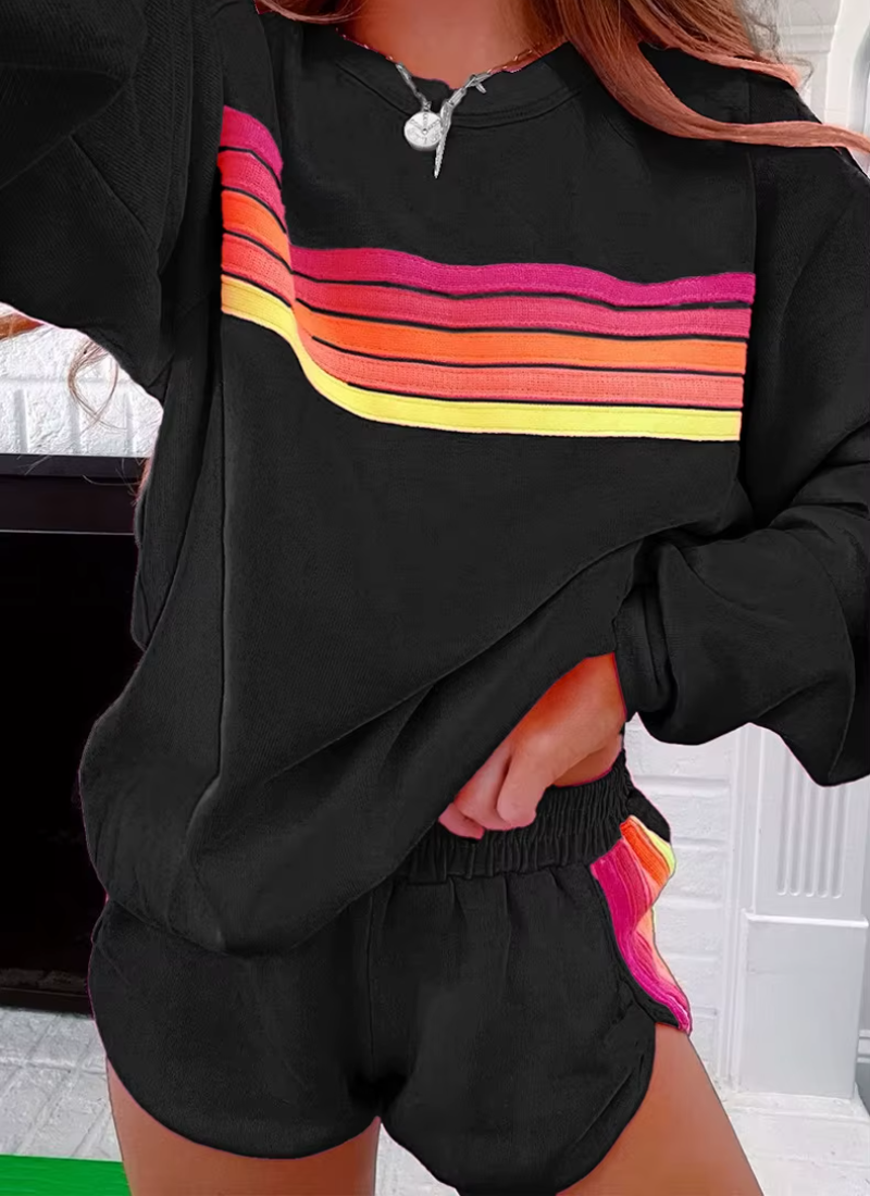 Fashion Casual Long Sleeve Sweatershirt Loose Sports Shorts Tracksuit Suit 2 Piece Set - Image 2