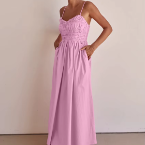 Fashion Classic Backless Loose Cotton Strap Sleeveless Ankle Length Dresses