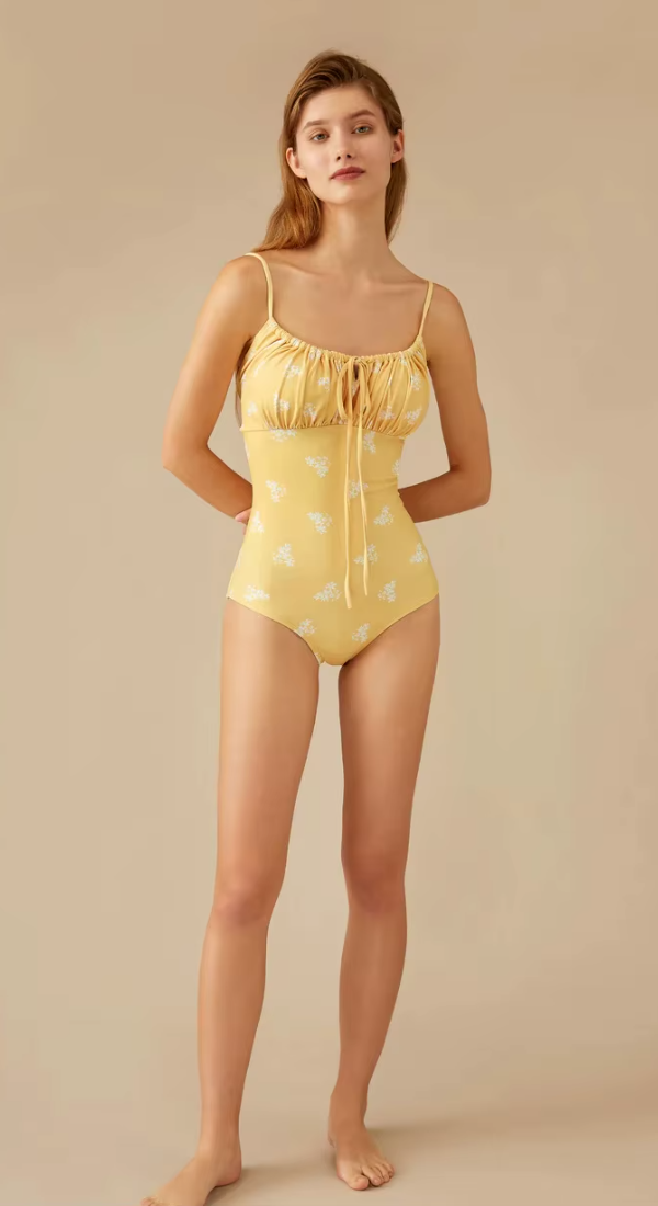 Fashion Floral Print One-Piece Bikini Drawstring Backless Swimsuit - Image 5