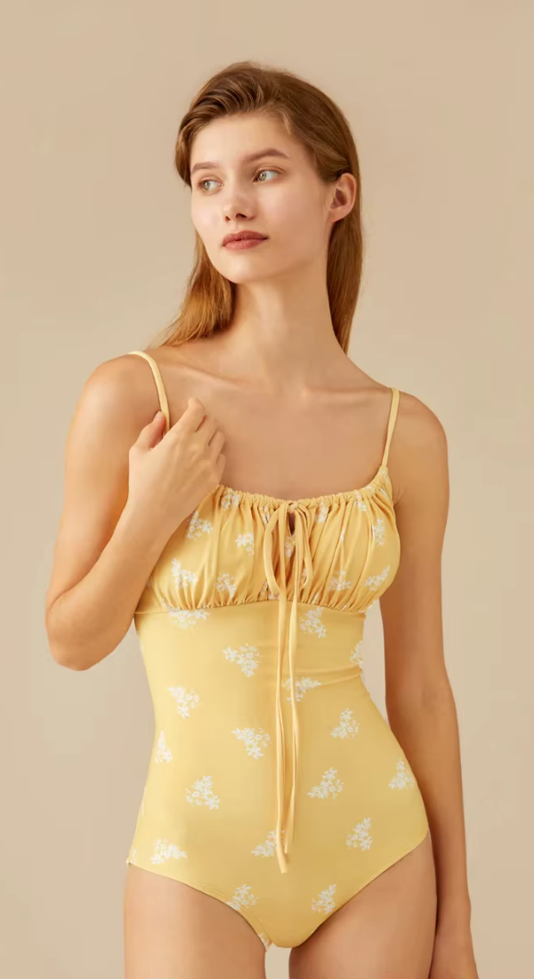 Fashion Floral Print One-Piece Bikini Drawstring Backless Swimsuit - Image 4