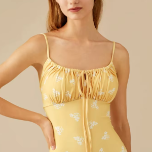 Fashion Floral Print One-Piece Bikini Drawstring Backless Swimsuit