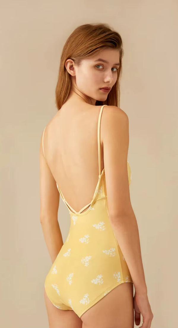 Fashion Floral Print One-Piece Bikini Drawstring Backless Swimsuit - Image 2