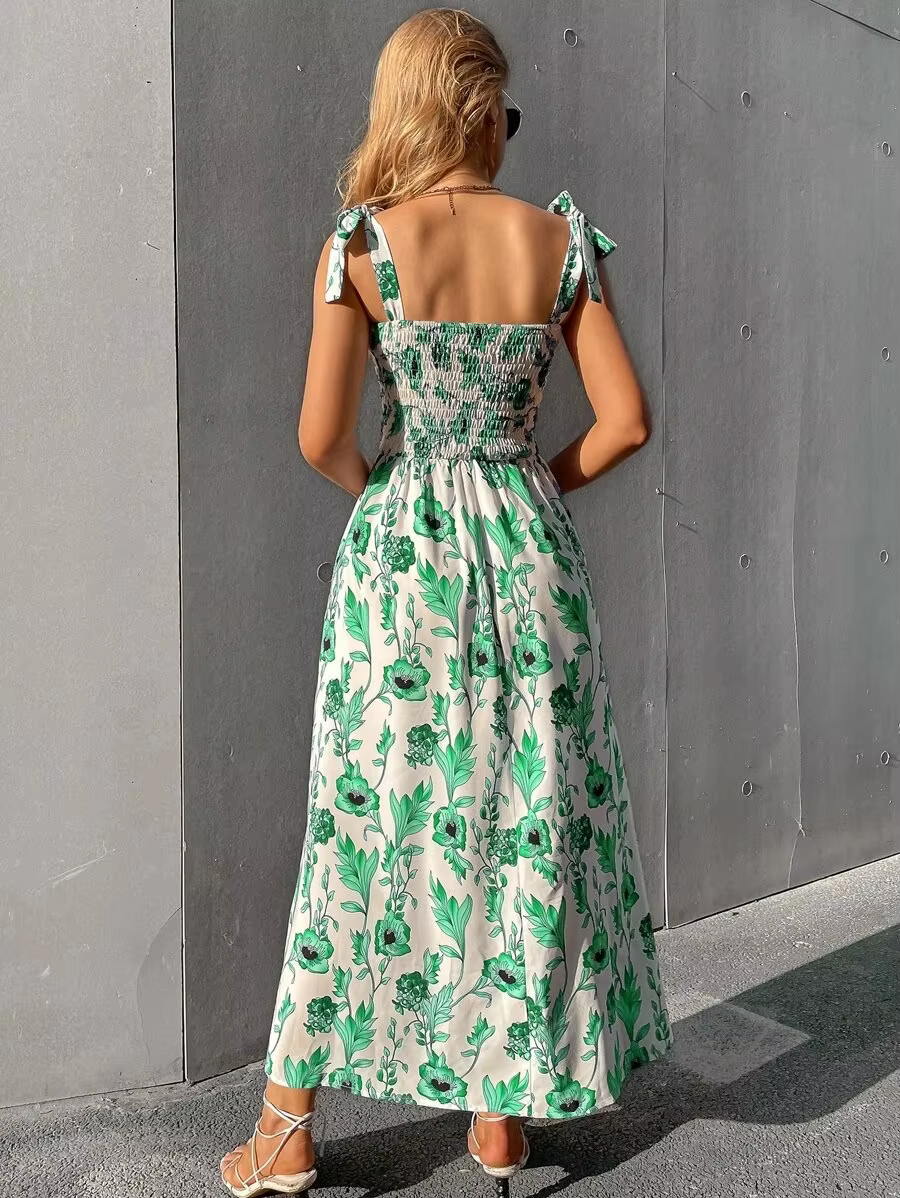 Floral Spaghetti Strap Sleeveless Bandage Beach Ankle-Length Sundress - Image 12